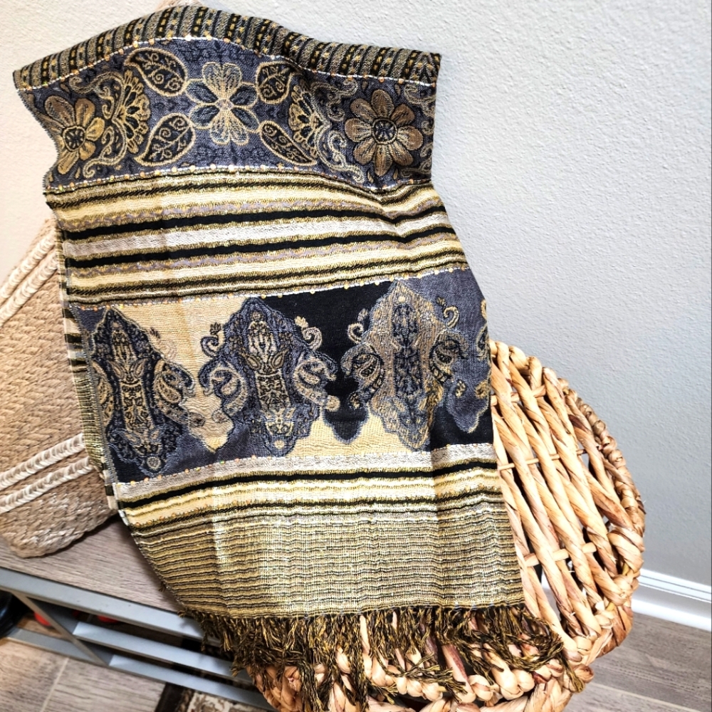 Women's Black and Gold Scarf-wrap